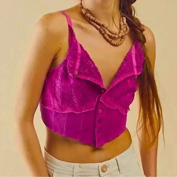 Free People Have My Heart Tank Top Painted Raspberry Sherbet  sz medium - Picture 1 of 9
